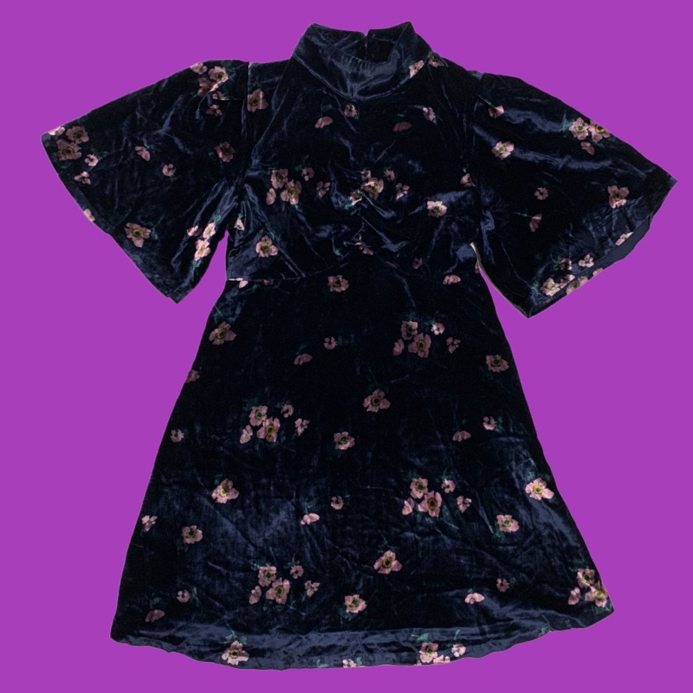 Stunning Be My Baby Velvet Floral Mini Dress Button Back by Free People